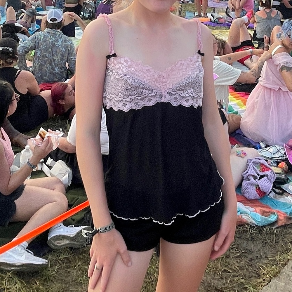 Chic Pink Lace and Black Camisole